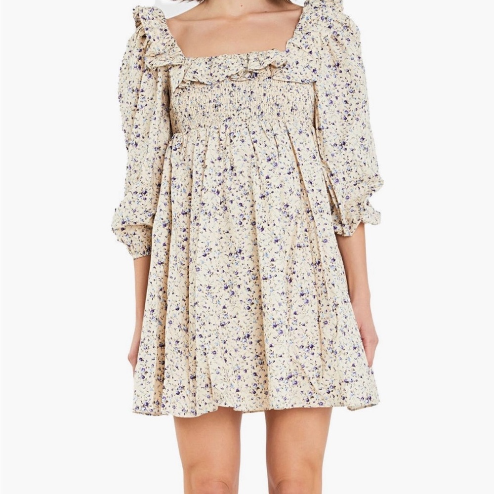 Anthropologie English Factory Floral Smocked Square Neck Mini Dress NWT L